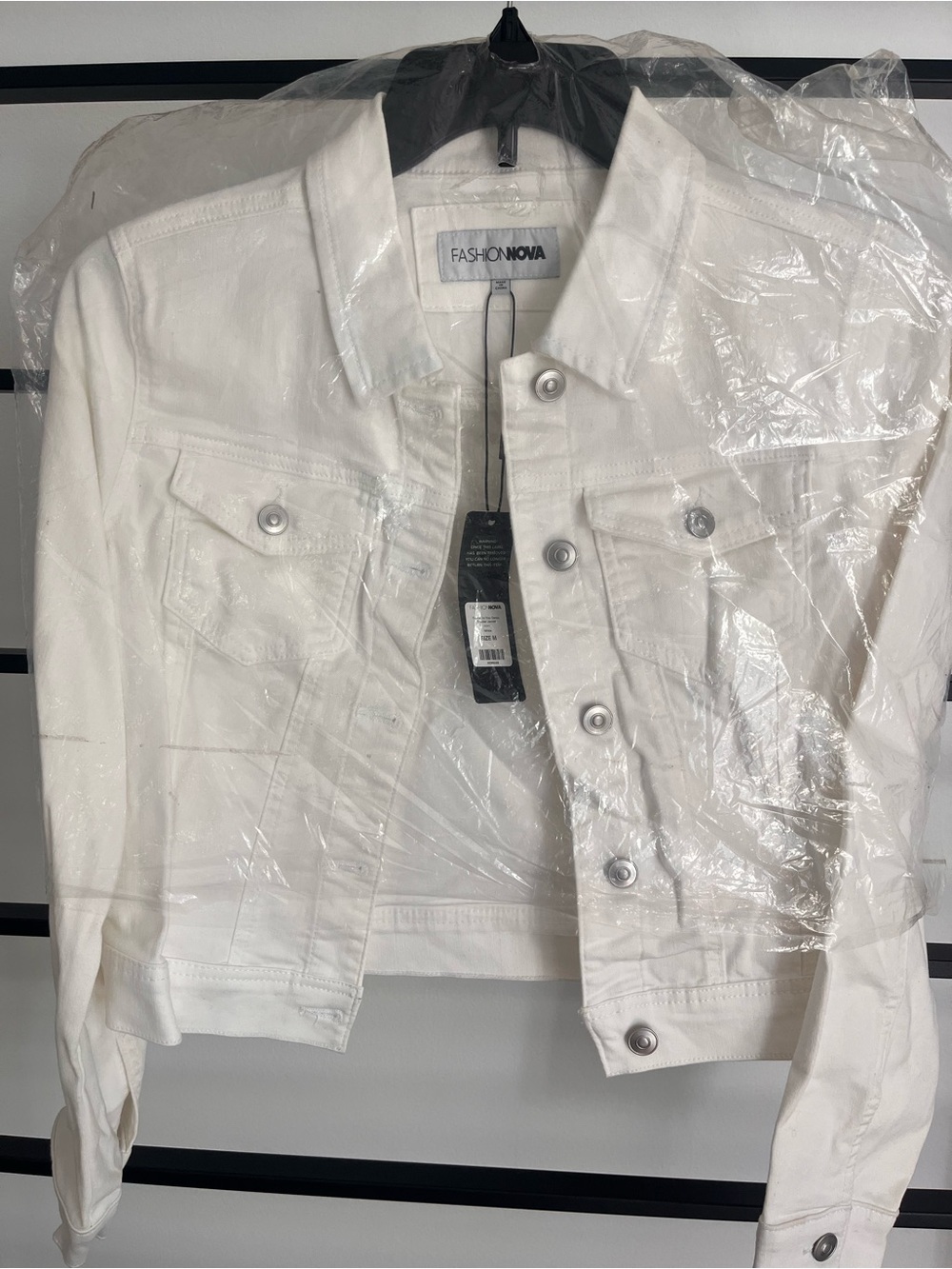 Fashion Nova White Cropped Denim Trucker Jacket
